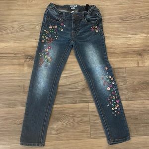Cat & Jack Girls Floral Embroidered Skinny Jeans with Adjustable Waist. Size 8.